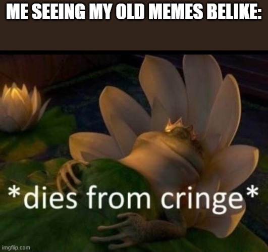 yes my old memes are too cringe | ME SEEING MY OLD MEMES BELIKE: | image tagged in dies of cringe,cringe | made w/ Imgflip meme maker