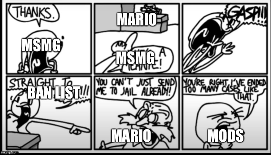 MSMG drama in a Nutshell | MARIO; MSMG; MSMG; BAN LIST; MODS; MARIO | image tagged in memes | made w/ Imgflip meme maker