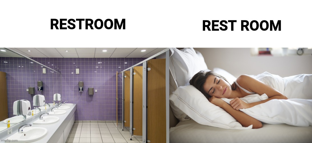 REST ROOM; RESTROOM | image tagged in funny memes,memes,fun | made w/ Imgflip meme maker