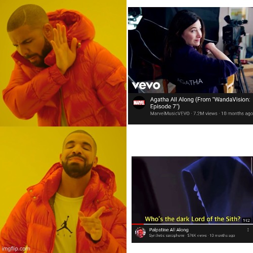 Who’s the dark lord of the sith? Its been Palpatine all along | image tagged in memes,drake hotline bling | made w/ Imgflip meme maker