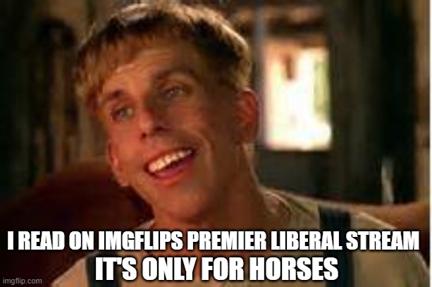 Simple Jack | I READ ON IMGFLIPS PREMIER LIBERAL STREAM IT'S ONLY FOR HORSES | image tagged in simple jack | made w/ Imgflip meme maker