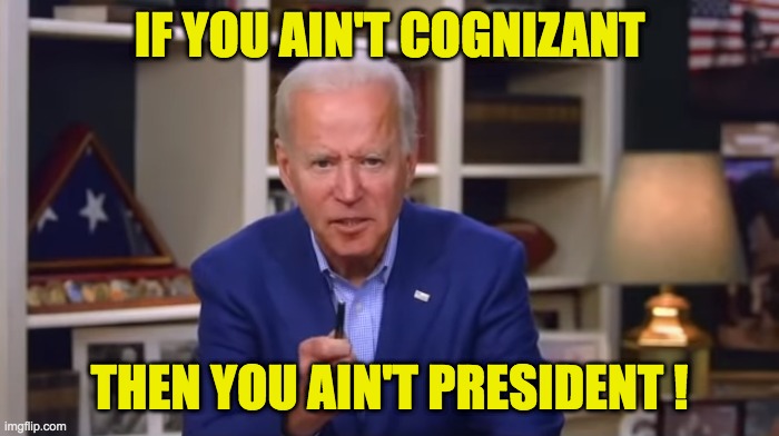 Not anyone's President | IF YOU AIN'T COGNIZANT; THEN YOU AIN'T PRESIDENT ! | image tagged in biden you ain't black | made w/ Imgflip meme maker