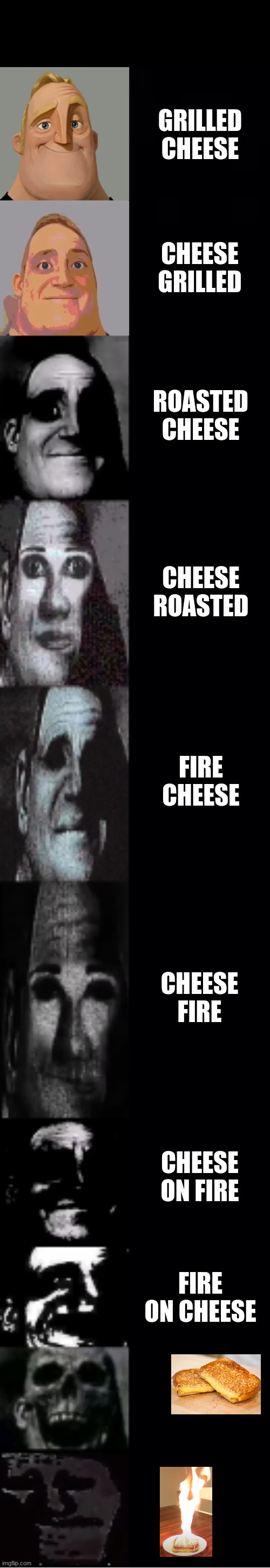 AHHHHHHHHHH | GRILLED CHEESE; CHEESE GRILLED; ROASTED CHEESE; CHEESE ROASTED; FIRE CHEESE; CHEESE FIRE; CHEESE ON FIRE; FIRE ON CHEESE | image tagged in mr incredible becoming uncanny | made w/ Imgflip meme maker