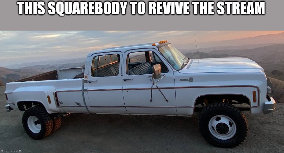 squarebody chevy got dat 454 | THIS SQUAREBODY TO REVIVE THE STREAM | image tagged in squarebody chevy got dat 454 | made w/ Imgflip meme maker
