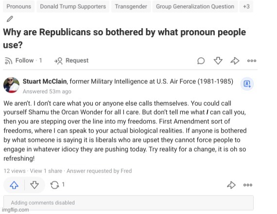 Guys, I found one in the wild | image tagged in trump,first amendment,pronouns | made w/ Imgflip meme maker