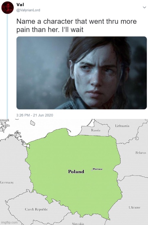 Oh, Poland | image tagged in name one character who went through more pain than her | made w/ Imgflip meme maker