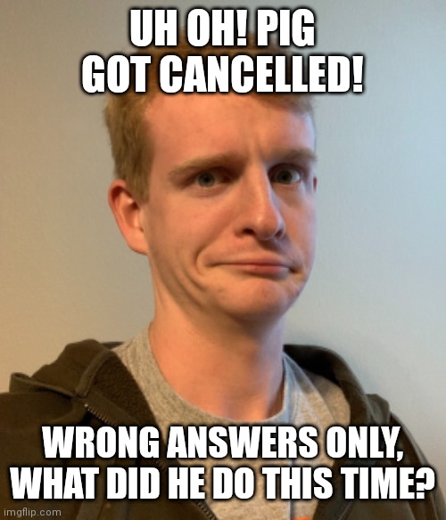 TheLargePig confused | UH OH! PIG GOT CANCELLED! WRONG ANSWERS ONLY, WHAT DID HE DO THIS TIME? | image tagged in thelargepig confused | made w/ Imgflip meme maker