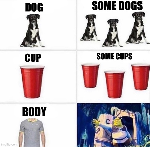 Somebodies in my swamp! | SOME DOGS; DOG; SOME CUPS; CUP; BODY | image tagged in shrek | made w/ Imgflip meme maker