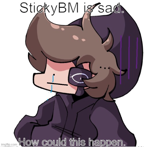 why is he sad? :C | StickyBM is sad. How could this happen. | image tagged in streamer,sad,oh god why | made w/ Imgflip meme maker
