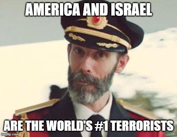 America And Israel Are The World's #1 Terrorists | AMERICA AND ISRAEL; ARE THE WORLD'S #1 TERRORISTS | image tagged in captain obvious,america,israel | made w/ Imgflip meme maker
