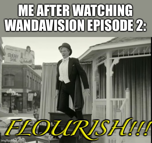My sis and I have been saying it nonstop today ? | ME AFTER WATCHING WANDAVISION EPISODE 2:; FLOURISH!!! | image tagged in wandavision,vision,flourish,episode 2,dont touch that dial,magic show | made w/ Imgflip meme maker