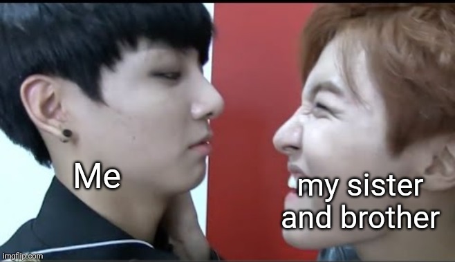 J-Hope and Jungkook Fighting | Me; my sister and brother | image tagged in j-hope and jungkook fighting | made w/ Imgflip meme maker