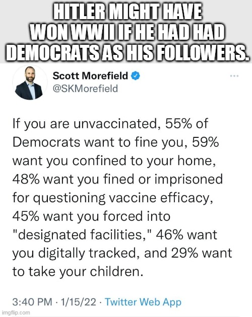 To be a liberal/Democrat is to be mentally ill. | HITLER MIGHT HAVE WON WWII IF HE HAD HAD DEMOCRATS AS HIS FOLLOWERS. | image tagged in liberal logic,democrats,evil,hitler | made w/ Imgflip meme maker