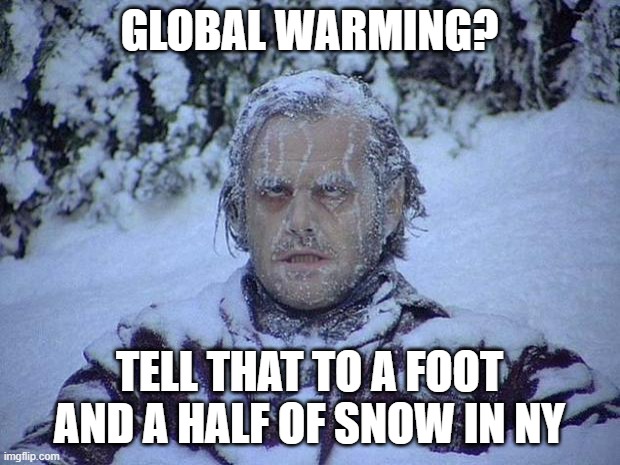 And we have online school in a snow/Columbus day | GLOBAL WARMING? TELL THAT TO A FOOT AND A HALF OF SNOW IN NY | image tagged in memes,jack nicholson the shining snow | made w/ Imgflip meme maker