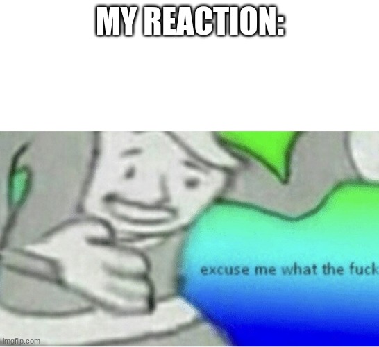 MY REACTION: | image tagged in excuse me wtf blank template | made w/ Imgflip meme maker