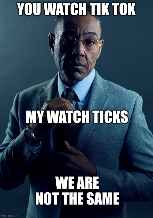 We are not the same | YOU WATCH TIK TOK; MY WATCH TICKS; WE ARE NOT THE SAME | image tagged in gus fring we are not the same | made w/ Imgflip meme maker