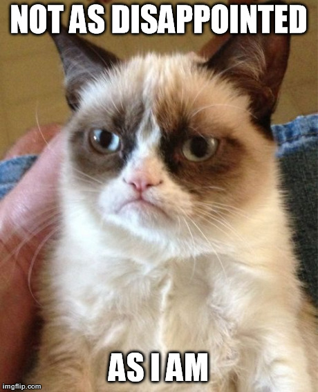 Grumpy Cat Meme | NOT AS DISAPPOINTED AS I AM | image tagged in memes,grumpy cat | made w/ Imgflip meme maker