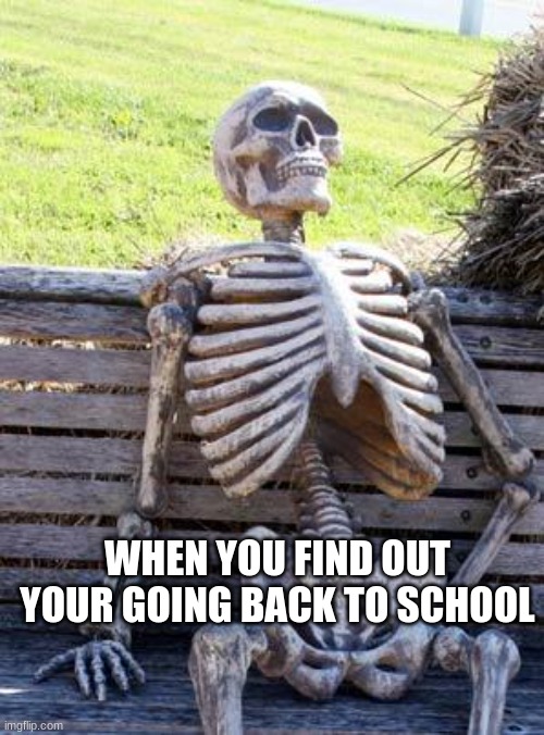 Waiting Skeleton | WHEN YOU FIND OUT YOUR GOING BACK TO SCHOOL | image tagged in memes,waiting skeleton | made w/ Imgflip meme maker