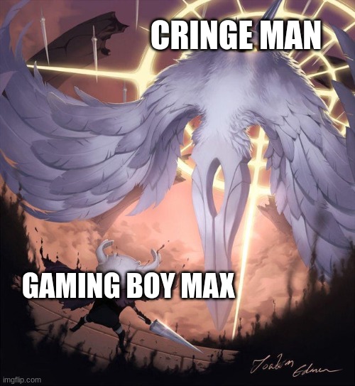Hollow knight and absolute radiance | CRINGE MAN GAMING BOY MAX | image tagged in hollow knight and absolute radiance | made w/ Imgflip meme maker
