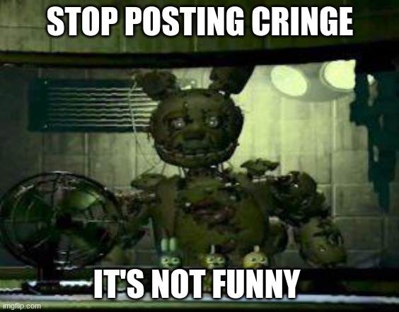 FNAF Springtrap in window | STOP POSTING CRINGE IT'S NOT FUNNY | image tagged in fnaf springtrap in window | made w/ Imgflip meme maker