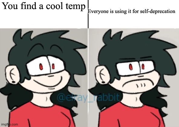 :( | You find a cool temp; Everyone is using it for self-deprecation | image tagged in anne but in the drake format | made w/ Imgflip meme maker