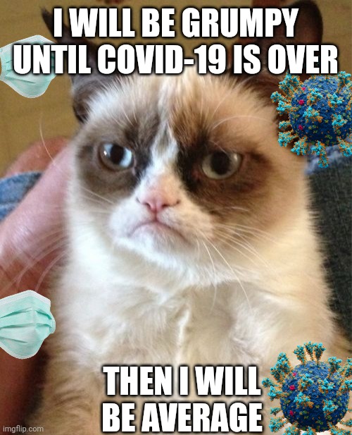 Grumpy Cat Meme | I WILL BE GRUMPY UNTIL COVID-19 IS OVER; THEN I WILL BE AVERAGE | image tagged in memes,grumpy cat | made w/ Imgflip meme maker