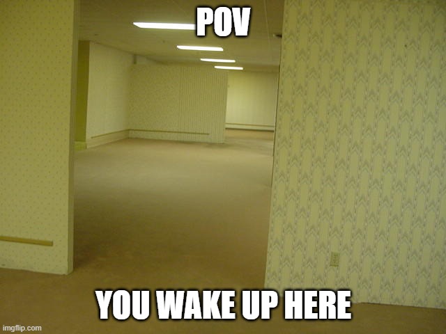 The Backrooms | POV; YOU WAKE UP HERE | image tagged in the backrooms | made w/ Imgflip meme maker