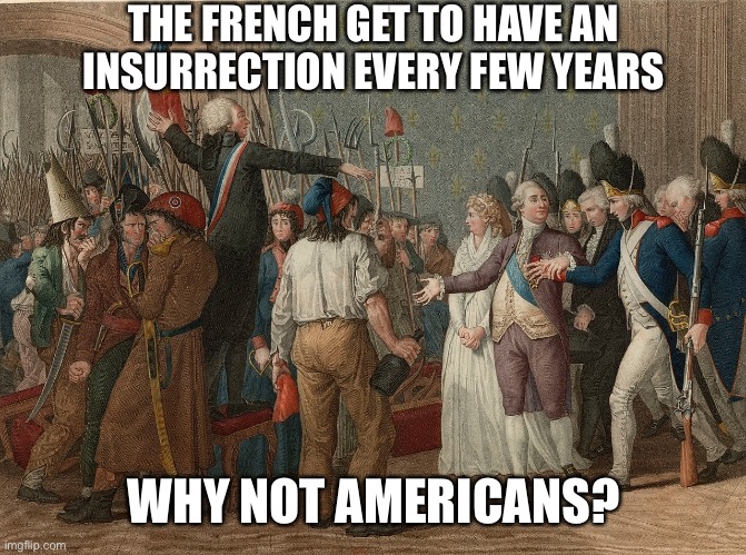 THE FRENCH GET TO HAVE AN INSURRECTION EVERY FEW YEARS WHY NOT AMERICANS? | made w/ Imgflip meme maker