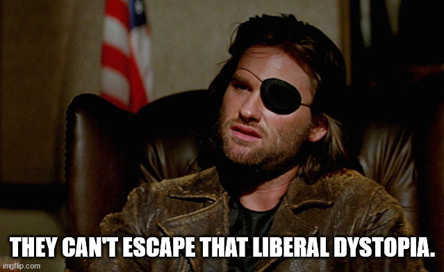 Escape from New York Snake Plisskin | THEY CAN'T ESCAPE THAT LIBERAL DYSTOPIA. | image tagged in escape from new york snake plisskin | made w/ Imgflip meme maker
