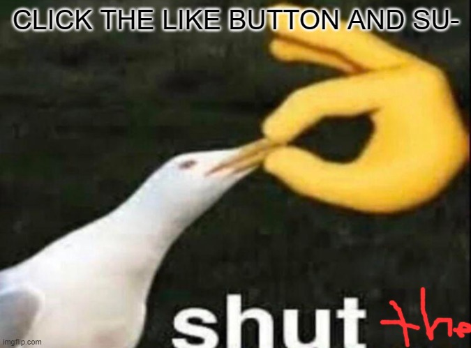 SHUT | CLICK THE LIKE BUTTON AND SU- | image tagged in shut | made w/ Imgflip meme maker