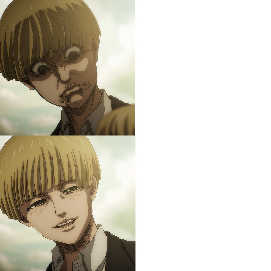 Yelena looking down on Armin Blank Meme Template