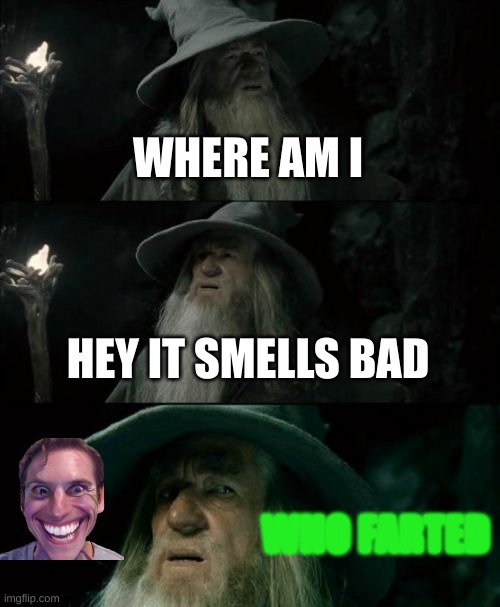 farts | WHERE AM I; HEY IT SMELLS BAD; WHO FARTED | image tagged in memes,confused gandalf | made w/ Imgflip meme maker