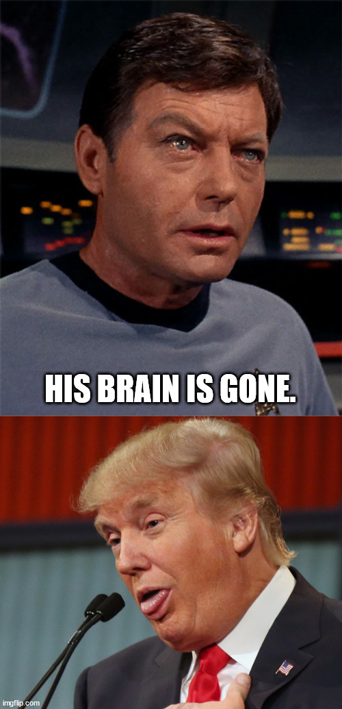 ...if it was ever there in the first place. | HIS BRAIN IS GONE. | image tagged in bones mccoy,trump idiot | made w/ Imgflip meme maker