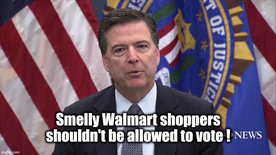 FBI Director James Comey | Smelly Walmart shoppers shouldn't be allowed to vote ! | image tagged in fbi director james comey | made w/ Imgflip meme maker