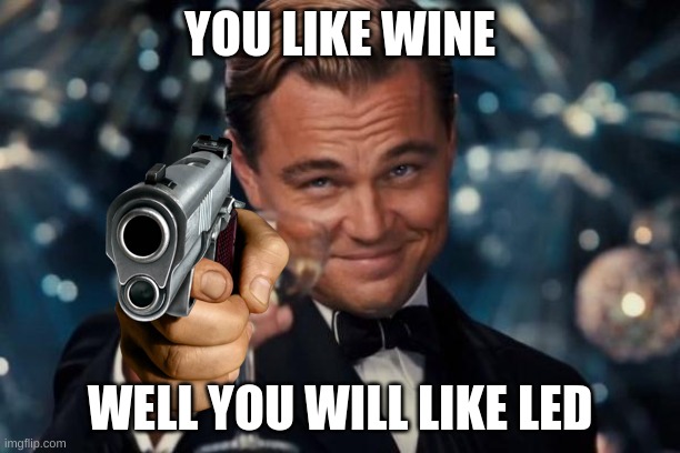 Leonardo Dicaprio Cheers | YOU LIKE WINE; WELL YOU WILL LIKE LED | image tagged in memes,leonardo dicaprio cheers | made w/ Imgflip meme maker