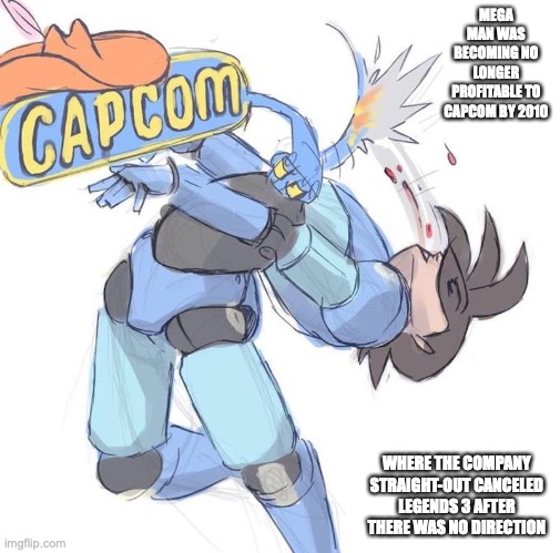 Capcom Smacking Volnutt | MEGA MAN WAS BECOMING NO LONGER PROFITABLE TO CAPCOM BY 2010; WHERE THE COMPANY STRAIGHT-OUT CANCELED LEGENDS 3 AFTER THERE WAS NO DIRECTION | image tagged in megaman,megaman legends,memes | made w/ Imgflip meme maker