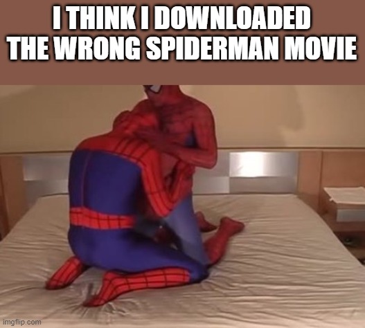 I Think I Downloaded The Wrong Spiderman Movie |  I THINK I DOWNLOADED THE WRONG SPIDERMAN MOVIE | image tagged in downloaded,wrong,spiderman,gay,funny,memes | made w/ Imgflip meme maker