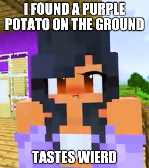 Aphmau angry ? | I FOUND A PURPLE POTATO ON THE GROUND; TASTES WIERD | image tagged in aphmau angry | made w/ Imgflip meme maker