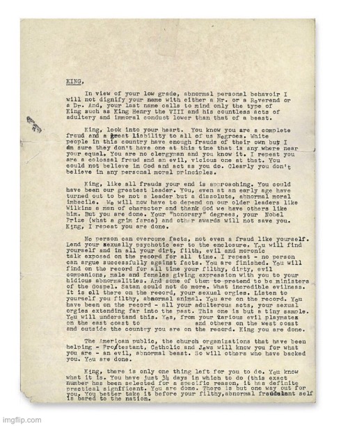 yooo the FBI sent Dr. King this letter | image tagged in martin luther king jr | made w/ Imgflip meme maker