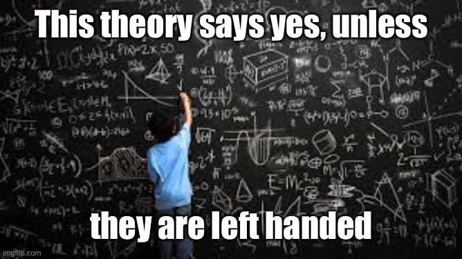 Equation | This theory says yes, unless they are left handed | image tagged in equation | made w/ Imgflip meme maker