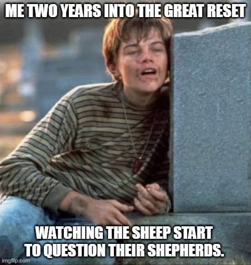 gilbert grape watching | ME TWO YEARS INTO THE GREAT RESET; WATCHING THE SHEEP START TO QUESTION THEIR SHEPHERDS. | image tagged in gilbert grape watching,the great awakening,the great reset,great awakening,great reset,sheep | made w/ Imgflip meme maker
