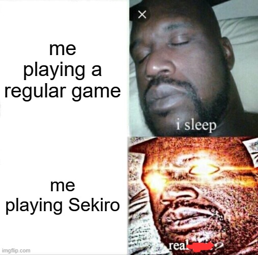 Sleeping Shaq | me playing a regular game; me playing Sekiro | image tagged in memes,sleeping shaq | made w/ Imgflip meme maker