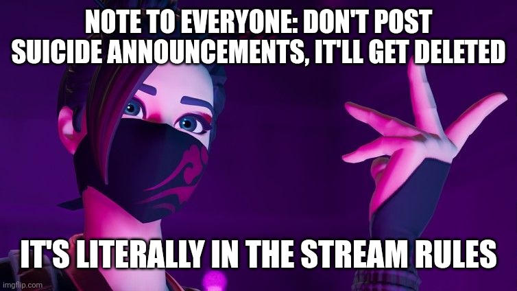 If you're gonna announce it, do it individually in dms or not at all | NOTE TO EVERYONE: DON'T POST SUICIDE ANNOUNCEMENTS, IT'LL GET DELETED; IT'S LITERALLY IN THE STREAM RULES | image tagged in red jade explaining | made w/ Imgflip meme maker