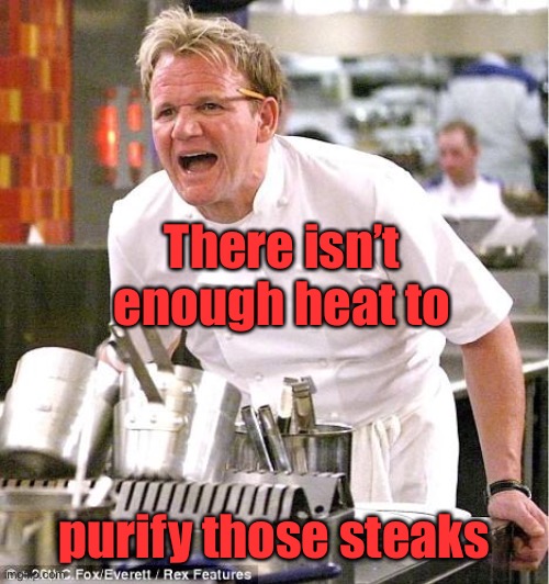 Chef Gordon Ramsay Meme | There isn’t enough heat to purify those steaks | image tagged in memes,chef gordon ramsay | made w/ Imgflip meme maker