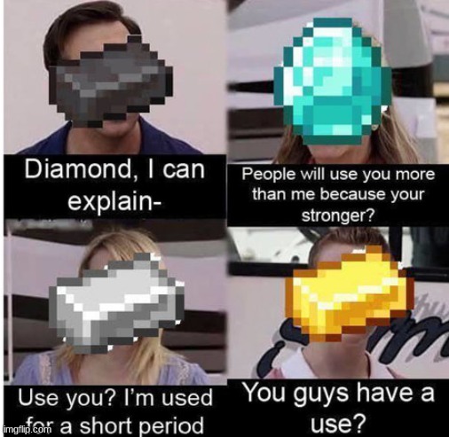 gold is pretty much never used | image tagged in minecraft | made w/ Imgflip meme maker