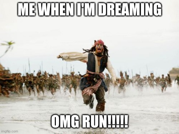 Jack Sparrow Being Chased Meme | ME WHEN I'M DREAMING; OMG RUN!!!!! | image tagged in memes,jack sparrow being chased | made w/ Imgflip meme maker