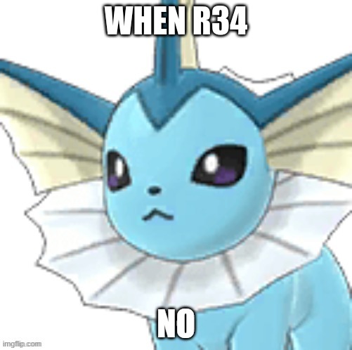 no | WHEN R34 | image tagged in vaporeon no | made w/ Imgflip meme maker