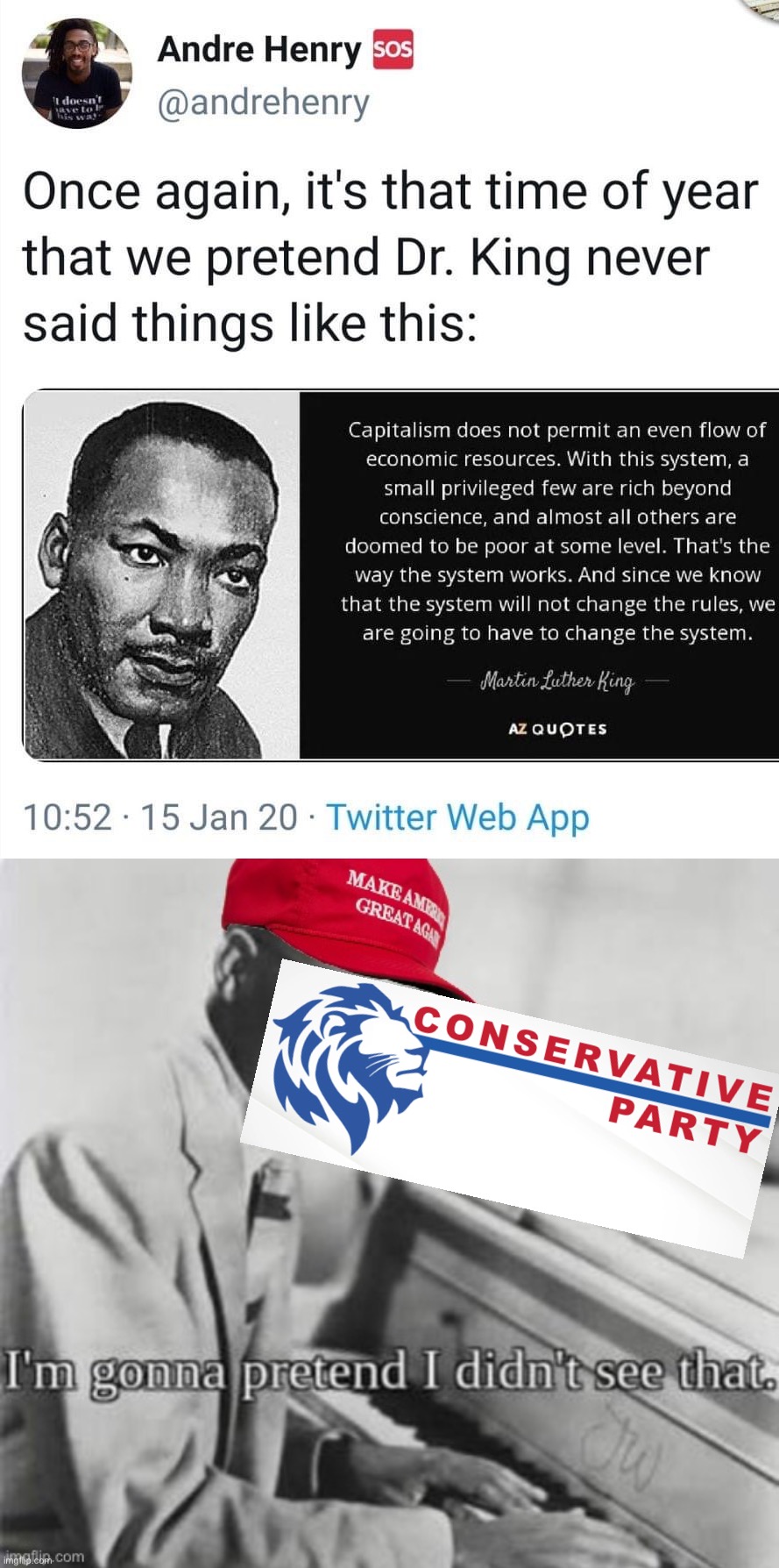 • STILL BLIND AS A BAT • | image tagged in mlk said things like this,m,l,k,said that,conservative party | made w/ Imgflip meme maker