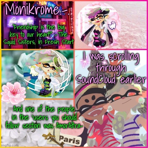 Squid Sisters temp but cooler | I was scrolling through SoundCloud earlier; And one of the people in the 'users you should follow' section was AmorAltra- | image tagged in squid sisters temp but cooler | made w/ Imgflip meme maker