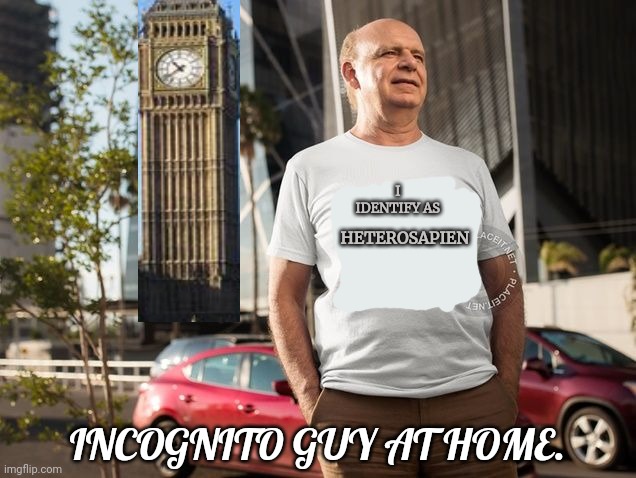 CP problems... | I IDENTIFY AS; HETEROSAPIEN; INCOGNITO GUY AT HOME. | image tagged in heterosapien,incognito,important,political,commentary | made w/ Imgflip meme maker